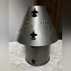 Vintage Punched Tin Celestial Angels & Stars Candle Lamp With Shade